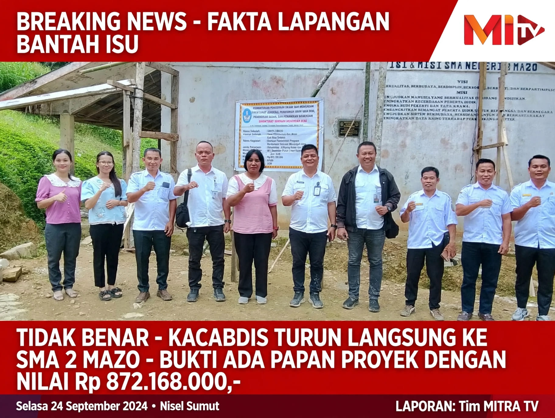 BERITA HOAX TERBONGKAR! SMA 2 Mazo - Papan Proyek Ada di Belakang Foto Bersama Kacabdis, Kasek, Kasi SMA, Kasi SMK dan Guru